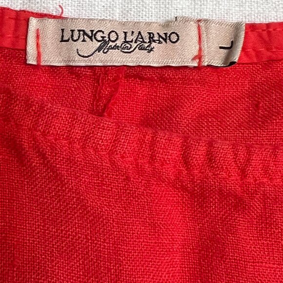 Lungo L’Arno Red Linen Shift Dress Ruffle Sleeve Made in Italy Size M/L - Picture 6 of 11